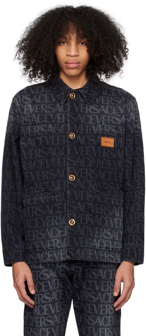 versace long sleeve textured jacket|Versace black denim jacket.